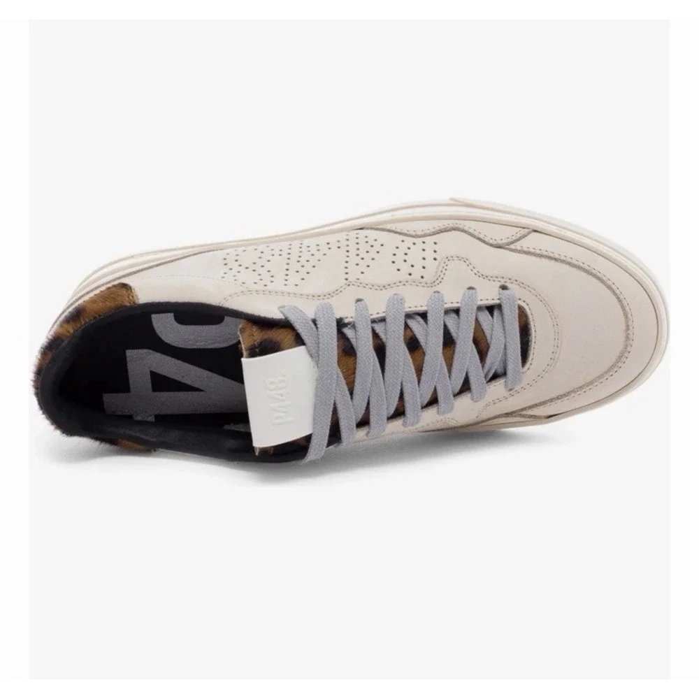 P448 Bali Sneaker Cream Leopard Print Calf Hair Women's 37 US 7